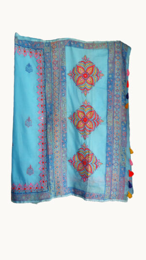 Half silk saree sky blue color.bd brand clothing